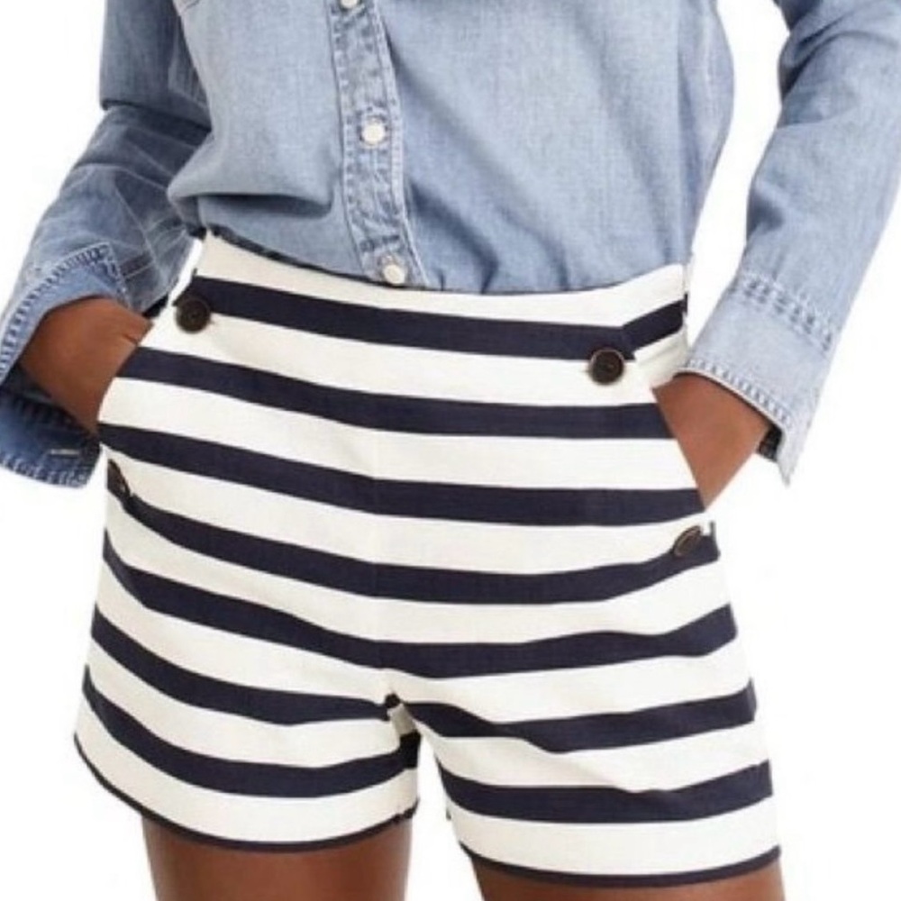 J. Crew Navy and White Striped High-Waist Shorts - Picture 2 of 8